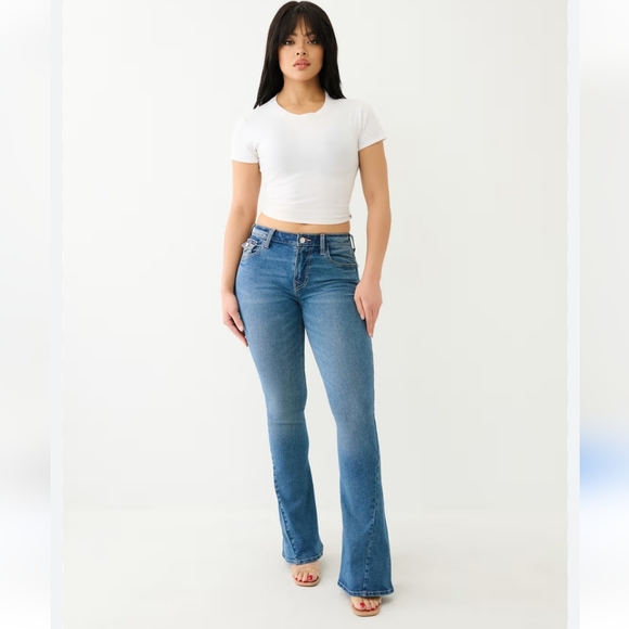 True Religion Joey Mid Rise Single Needle Flare Jean Medium Storm Wash  Size 29 - Picture 3 of 16